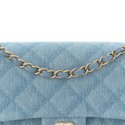 Chanel Printed Denim Quilted Medium Double Flap Light Blue 8 of 11