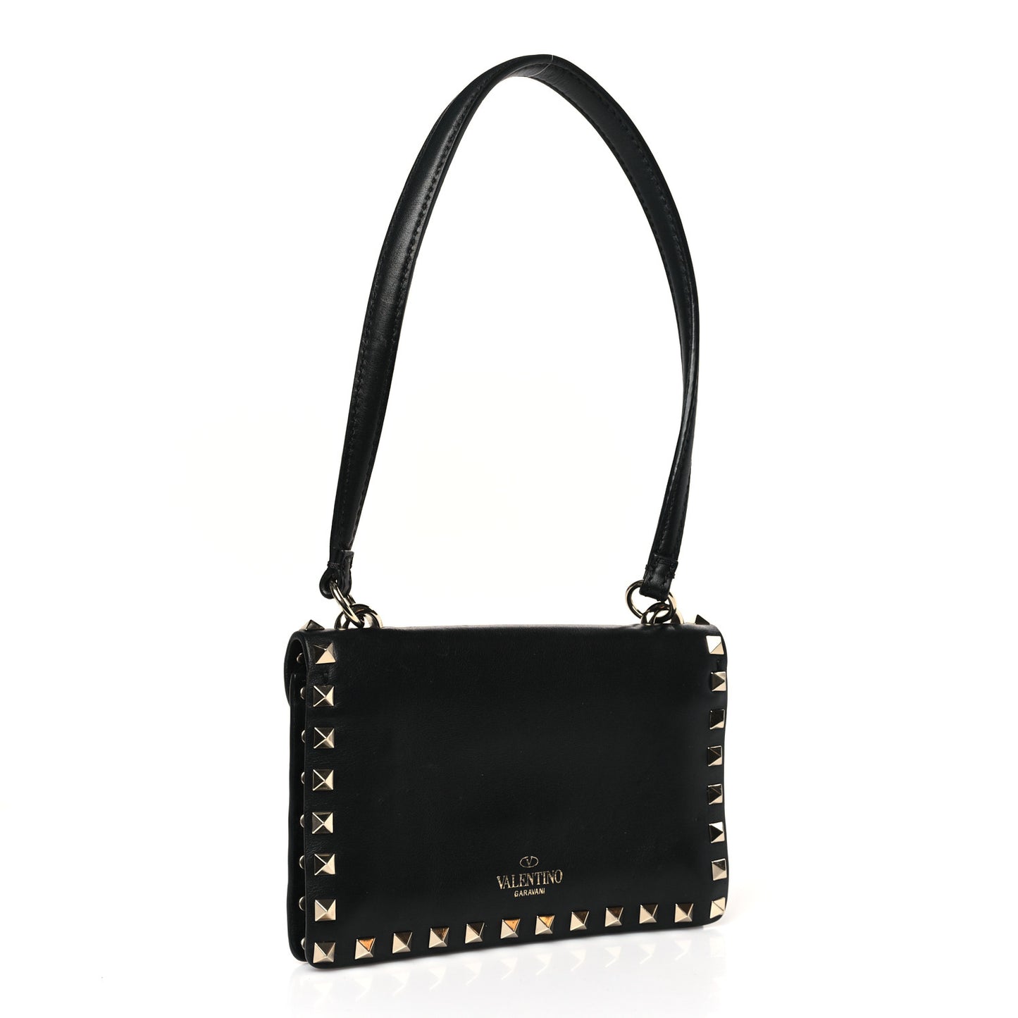 Vitello Mini Rockstud Shoulder Flap Bag Black