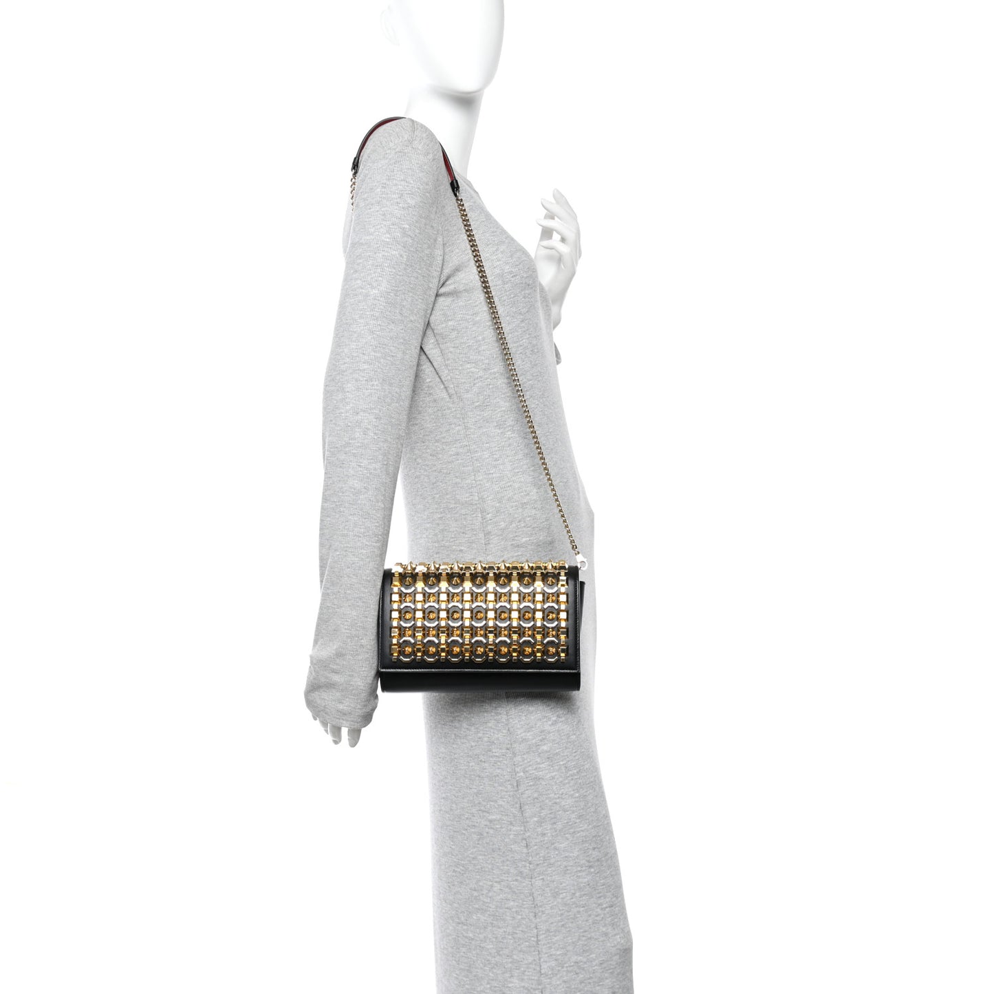 Calfskin Spikes Empire Paloma Clutch Black