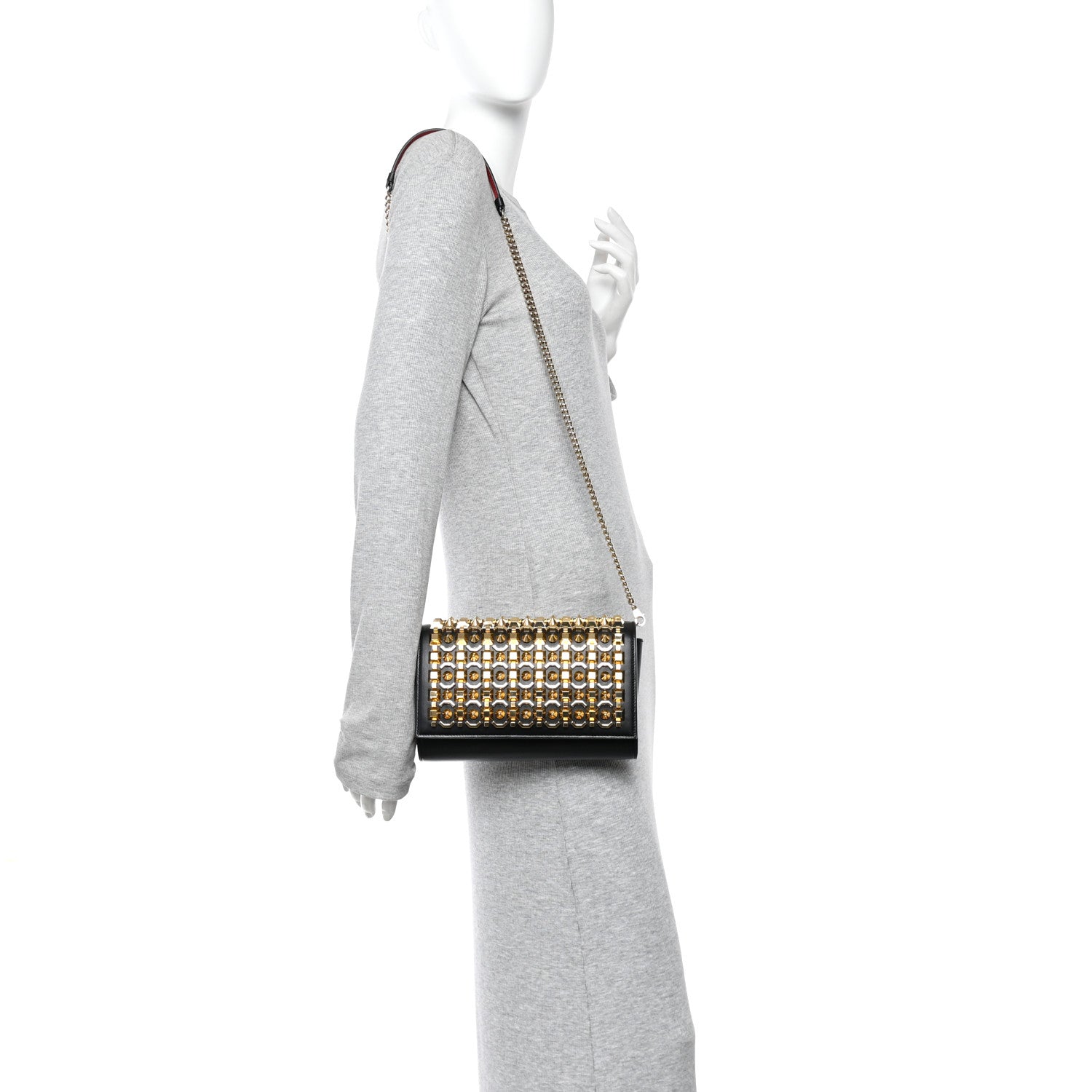 Christian Louboutin Calfskin Spikes Empire Paloma Clutch Black 2 of 12