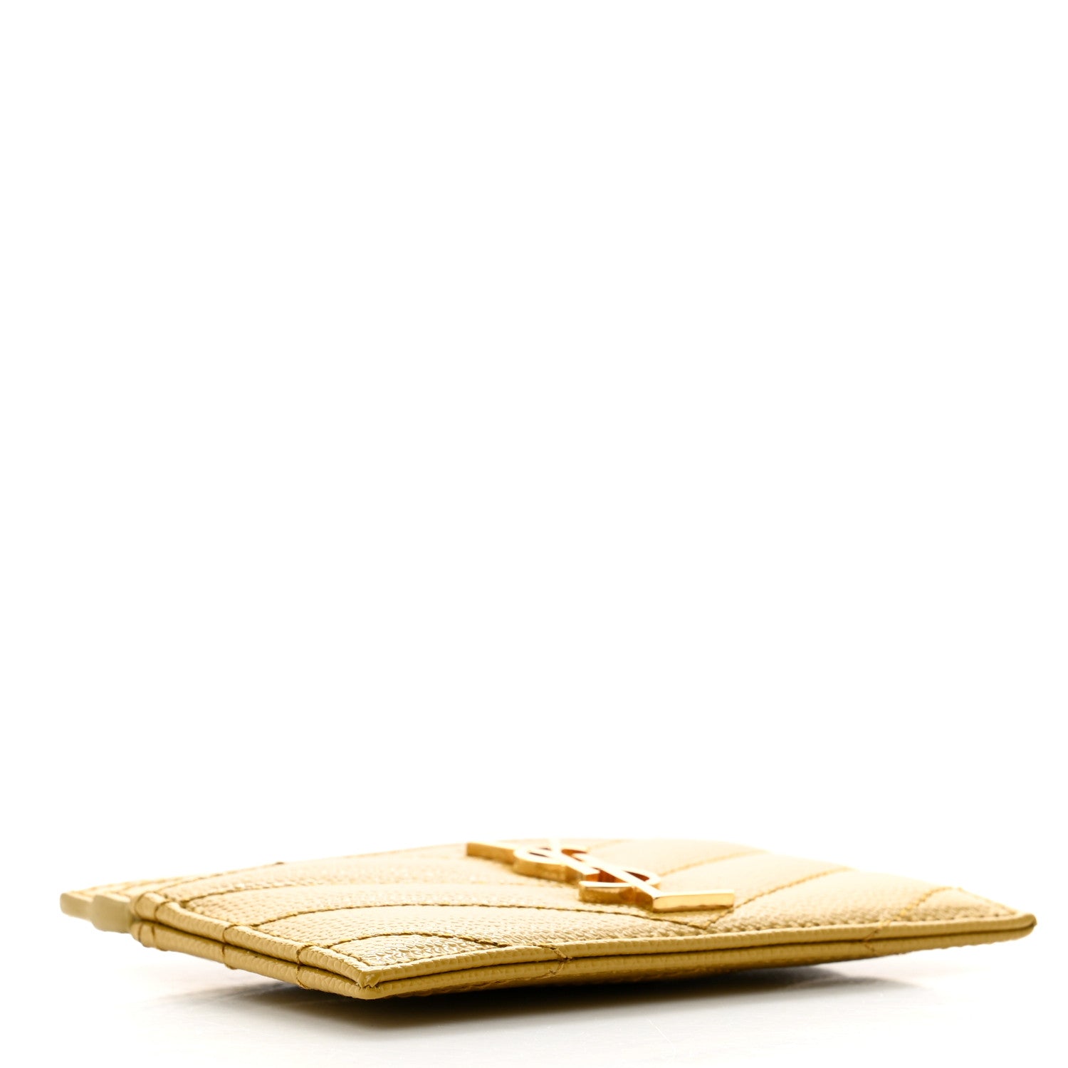 Saint Laurent Grain De Poudre Matelasse Chevron Monogram Credit Card Case Light Chartreuse 4 of 8