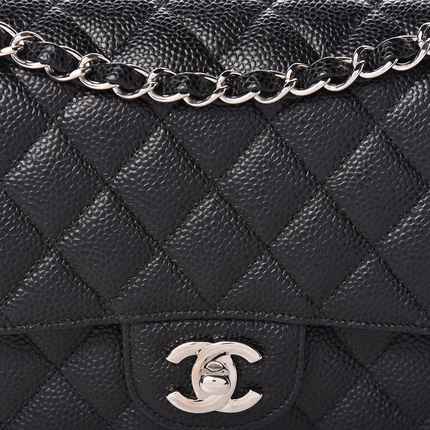 Caviar Quilted Medium Double Flap Black