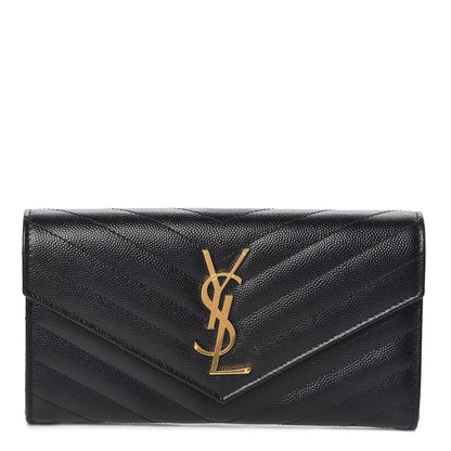 Saint Laurent Grain De Poudre Matelasse Chevron Monogram Flap Wallet Black 1 of 7