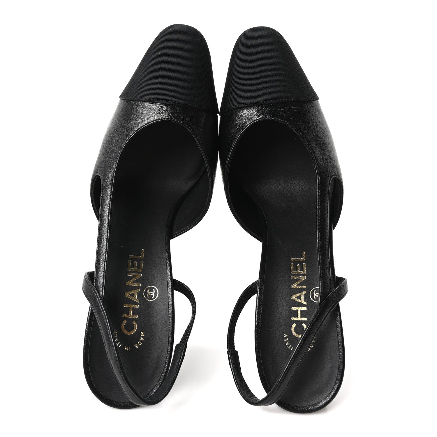 Chanel Lambskin Grosgrain Cap Toe CC Slingback Pumps 38.5 Black
