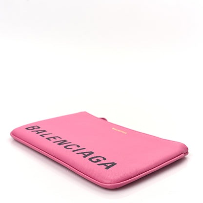 Balenciaga Signature Grained Calfskin Logo Ville Zip Pouch M Rose Bubblegum Black 7 of 7