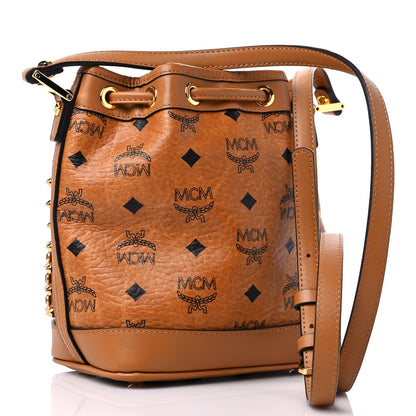 MCM Visetos Swarovski Crystal Studded Mini Drawstring Bucket Bag Cognac 3 of 11