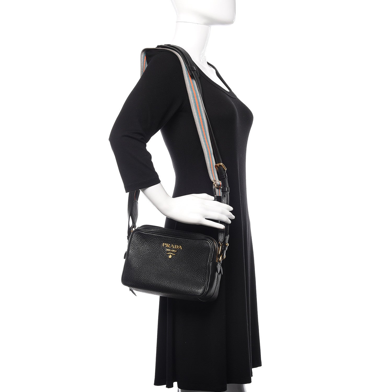 Prada Vitello Daino Medium Double Zip Shoulder Bag Black 2 of 11