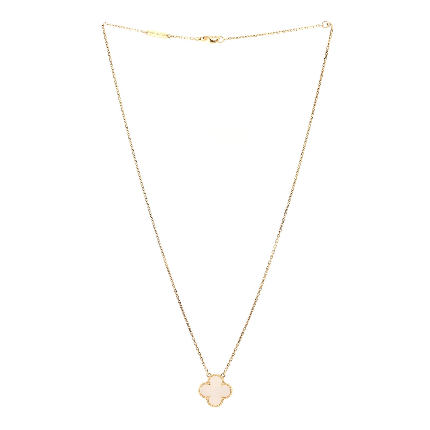 18K Gold Mother of Pearl Vintage Alhambra Pendant Necklace