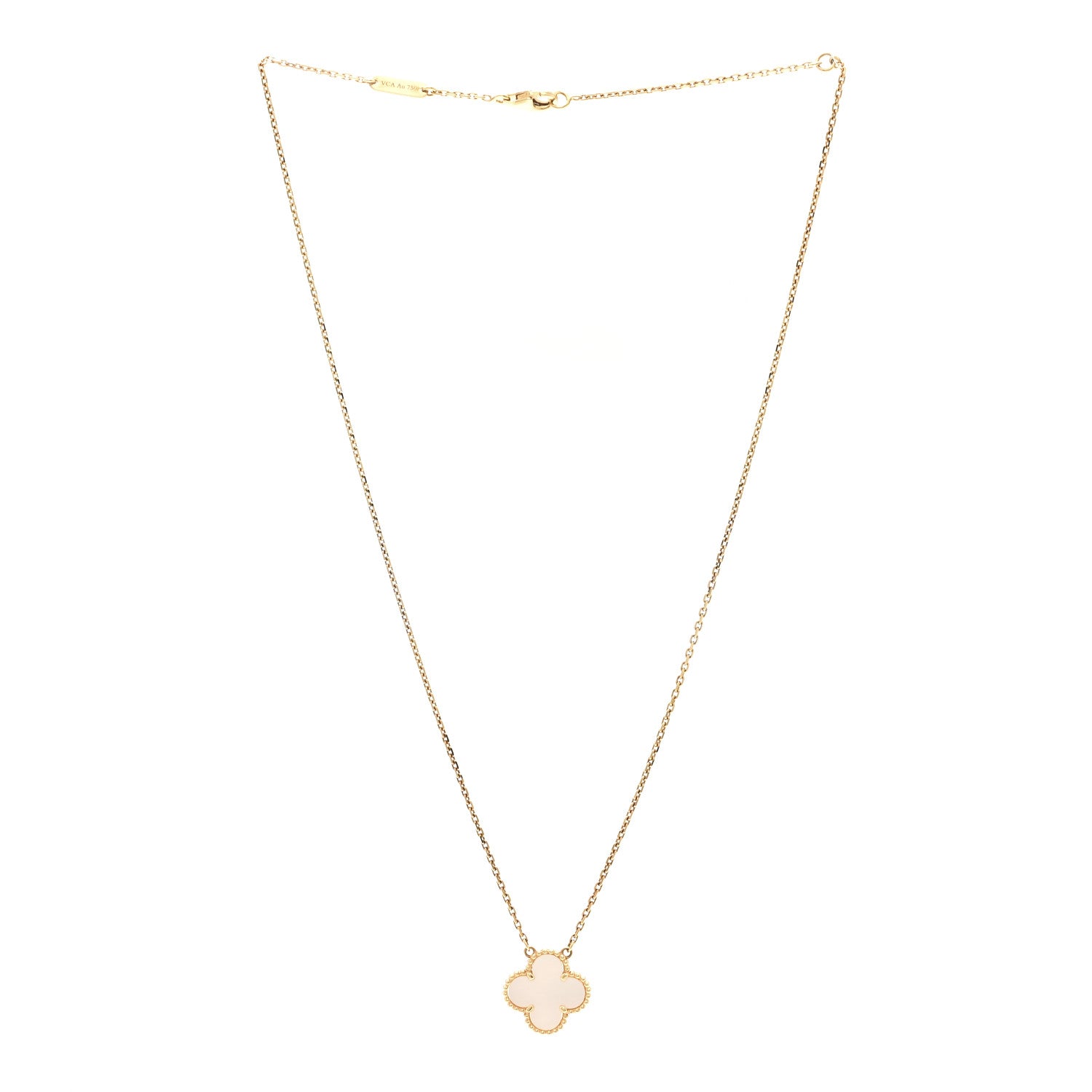 Van Cleef & Arpels 18K Gold Mother of Pearl Vintage Alhambra Pendant Necklace 3 of 6