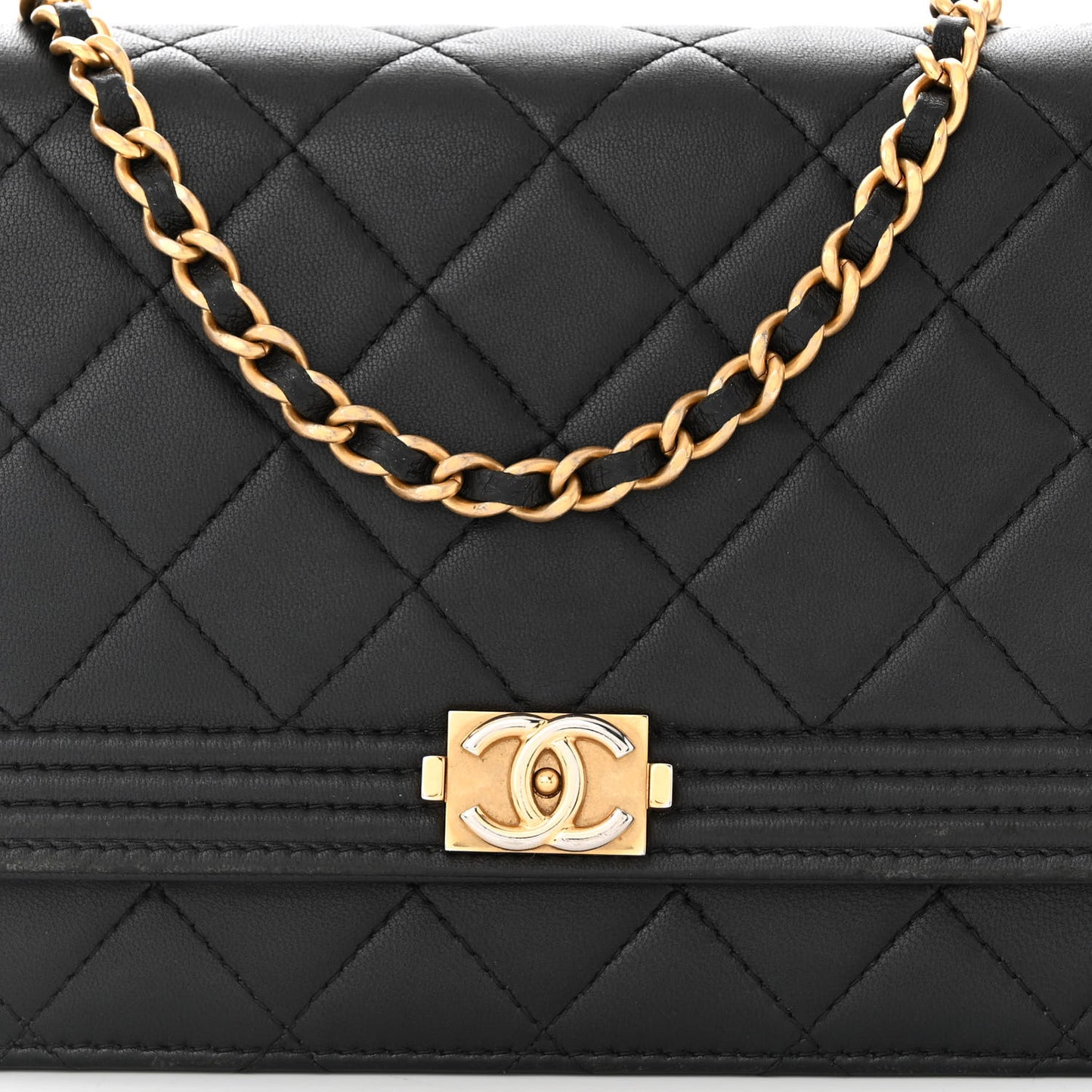 Lambskin Quilted Boy Wallet On Chain WOC Black