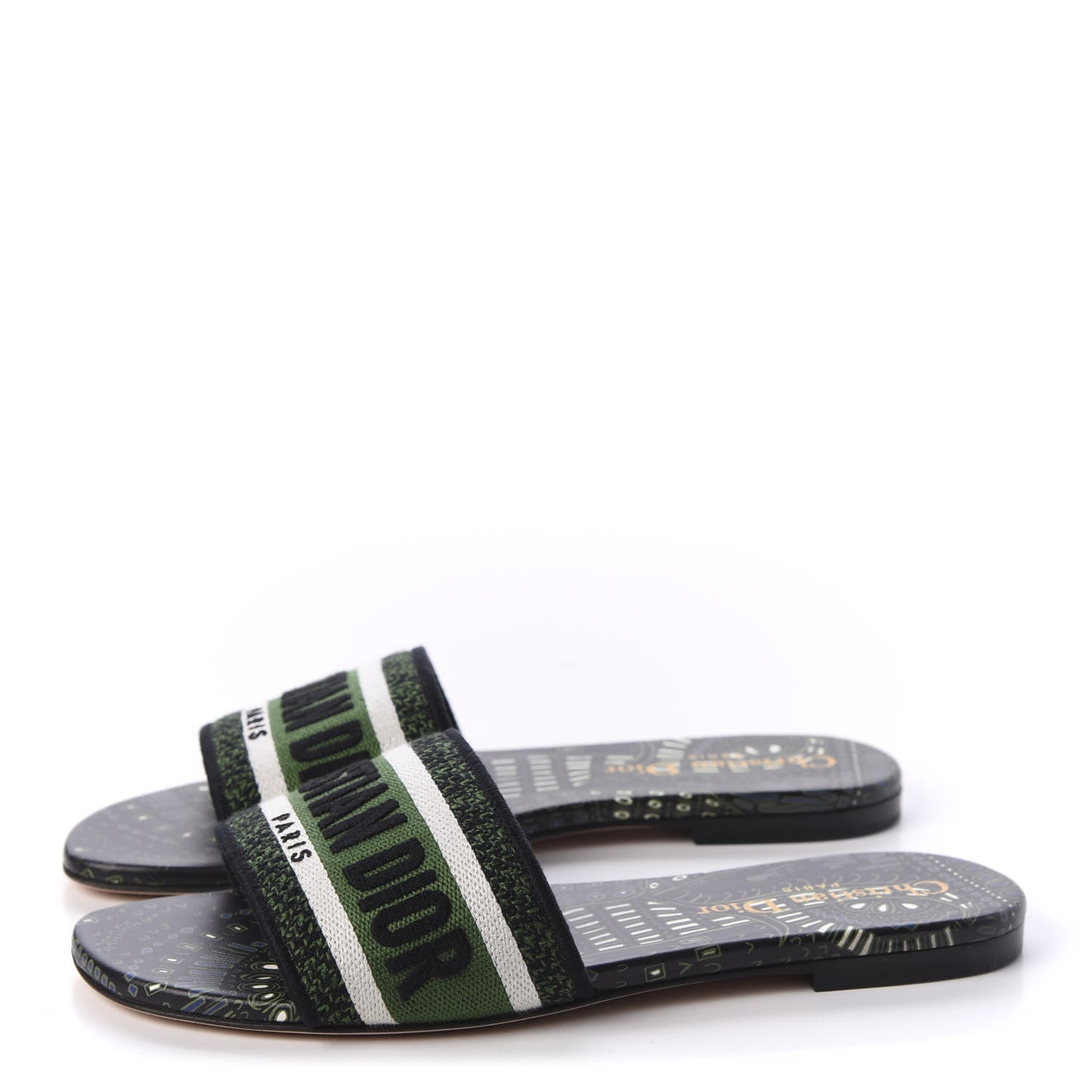 Canvas Embroidered Animals Dway Mules Slide Sandals 35 Green