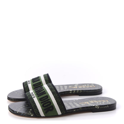 Christian Dior Canvas Embroidered Animals Dway Mules Slide Sandals 35 Green 3 of 9