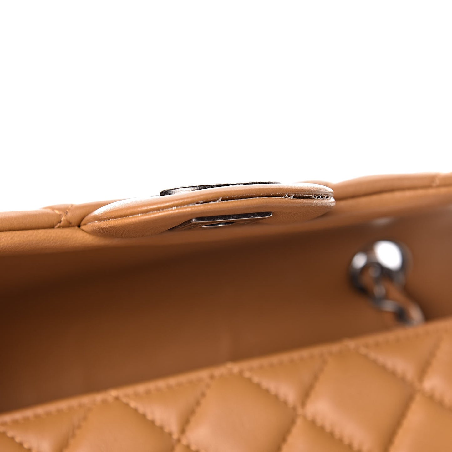 Lambskin Quilted Mini Rectangular Flap Camel