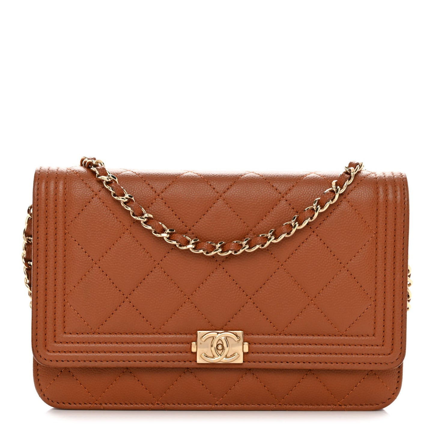 Caviar Quilted Boy Wallet On Chain WOC Brown