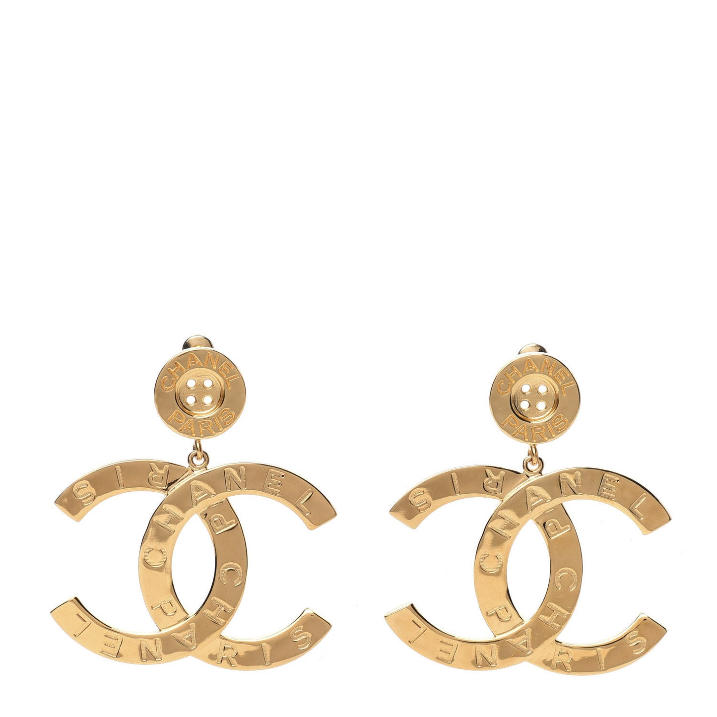 Metal Large Paris Button Earrings Gold