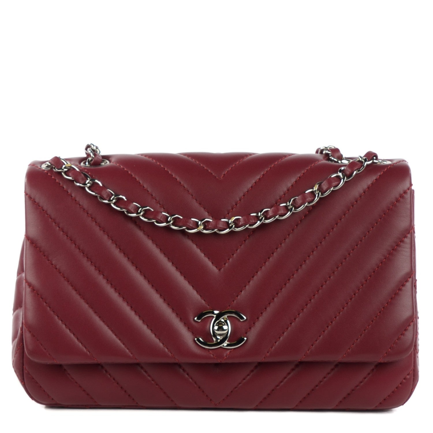 Chanel Lambskin Surpique Chevron Medium Single Flap Dark Red 1 of 8