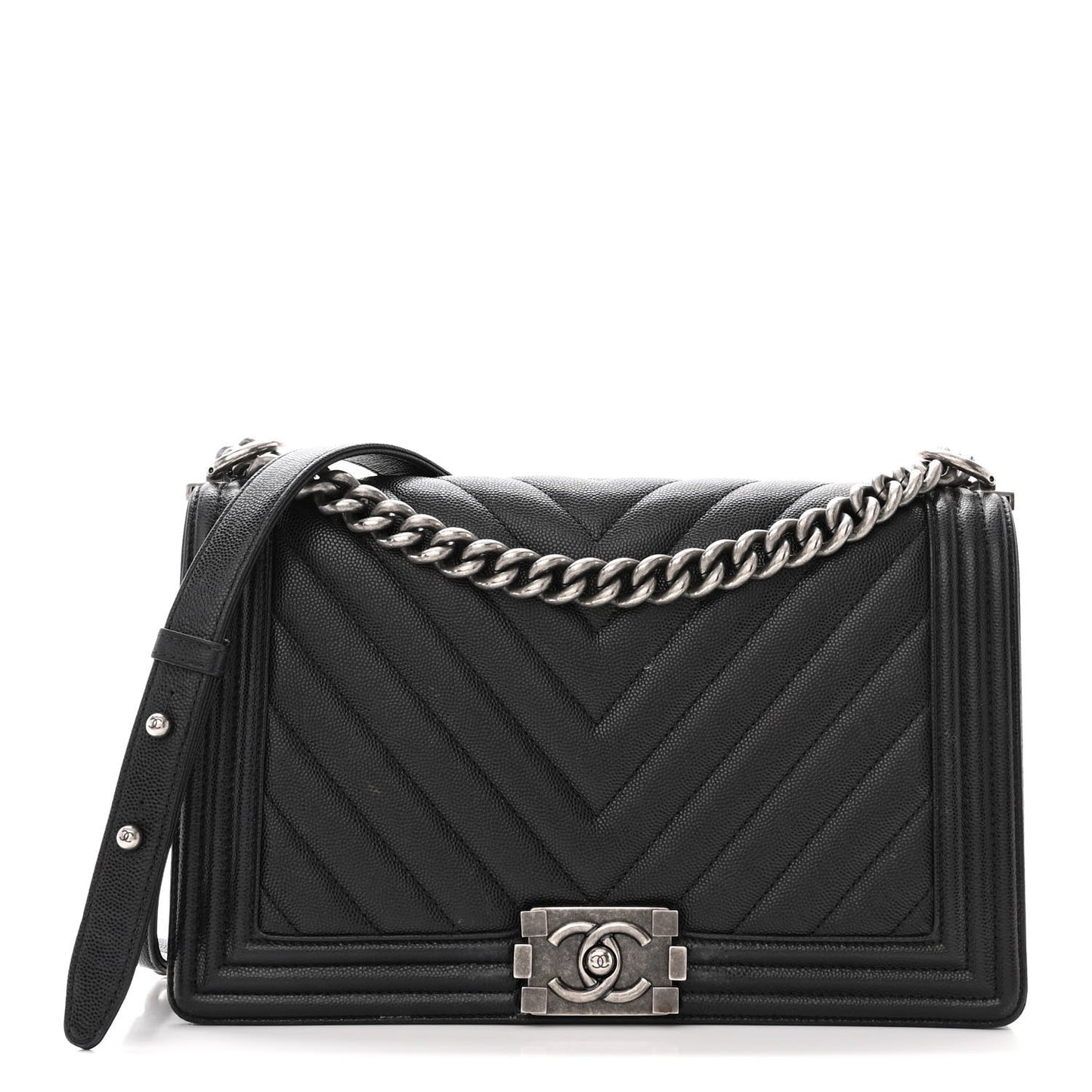 Caviar Chevron Quilted New Medium Boy Flap Black