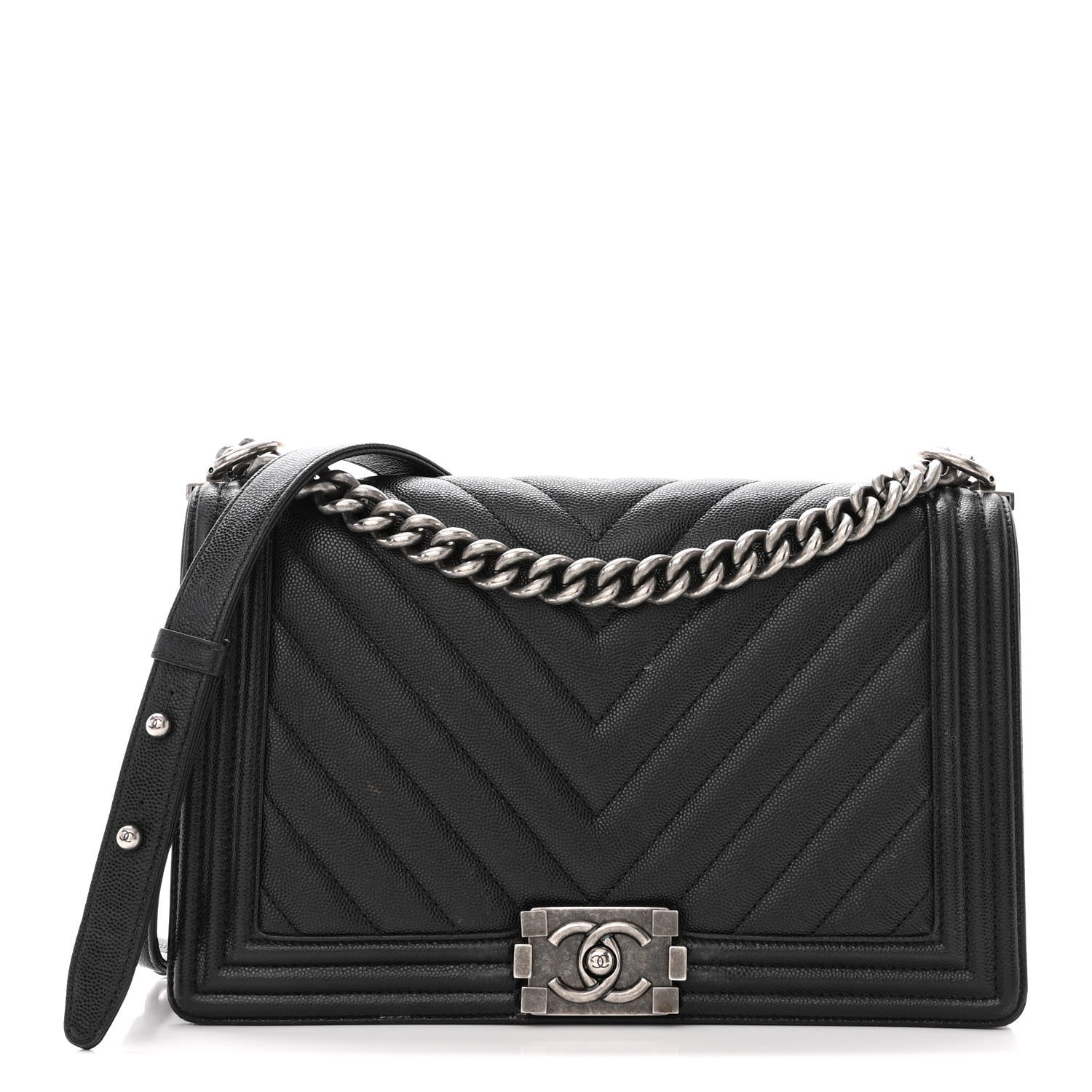 Chanel Caviar Chevron Quilted New Medium Boy Flap Black 1 of 14