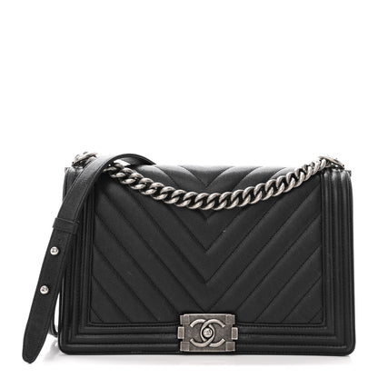Chanel Caviar Chevron Quilted New Medium Boy Flap Black 1 of 14