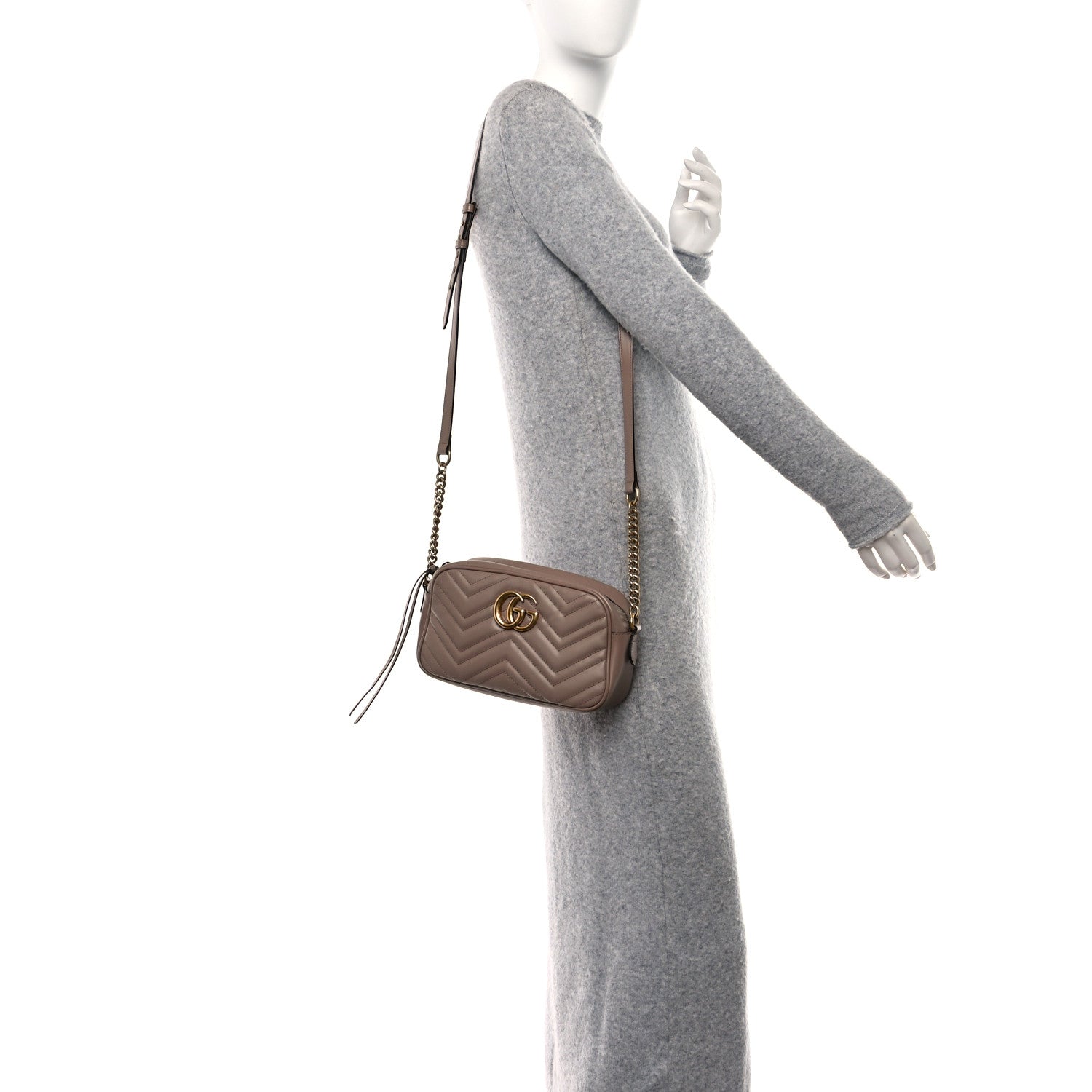 Gucci Calfskin Matelasse Small GG Marmont Chain Shoulder Bag Porcelain Rose 2 of 10