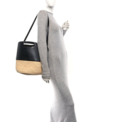 Celine Raffia Calfskin Basket Bag Natural Black 2 of 11