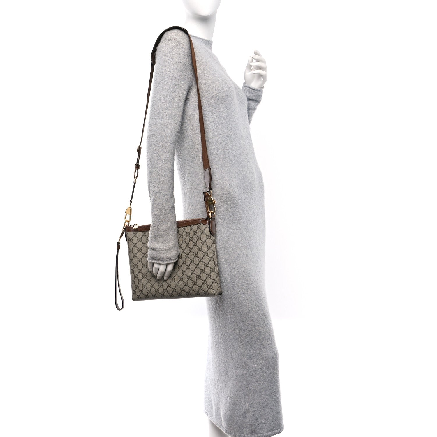 Gucci GG Supreme Monogram Azalea Calfskin Retro Interlocking G Wristlet Messenger Bag Beige Ebony Brown Sugar 2 of 10
