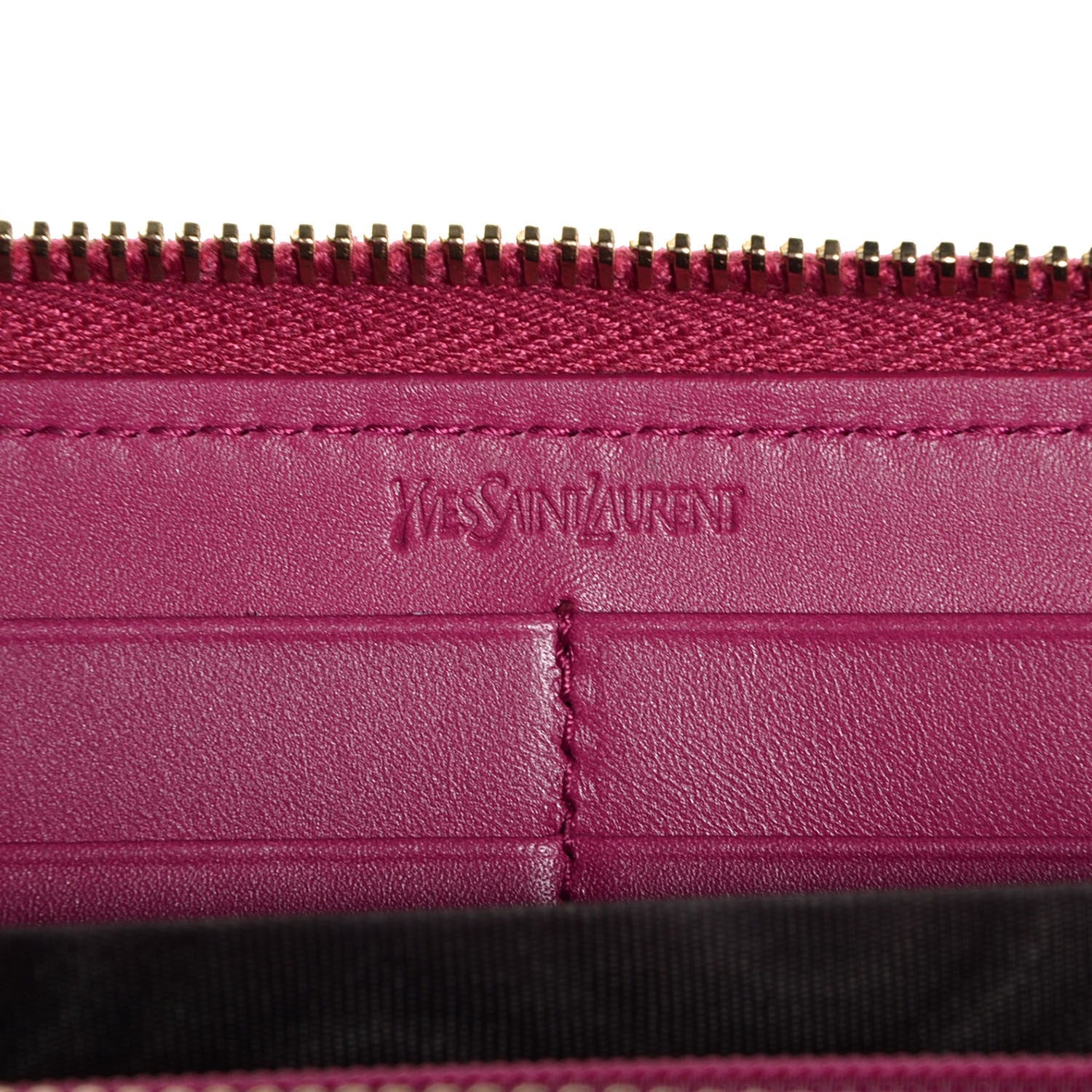 Saint Laurent Textured Patent Belle De Jour Zip Around Wallet Fuchsia 6 of 7