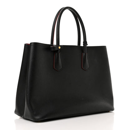 Prada Saffiano Cuir Large Double Bag Black Fuoco 3 of 16