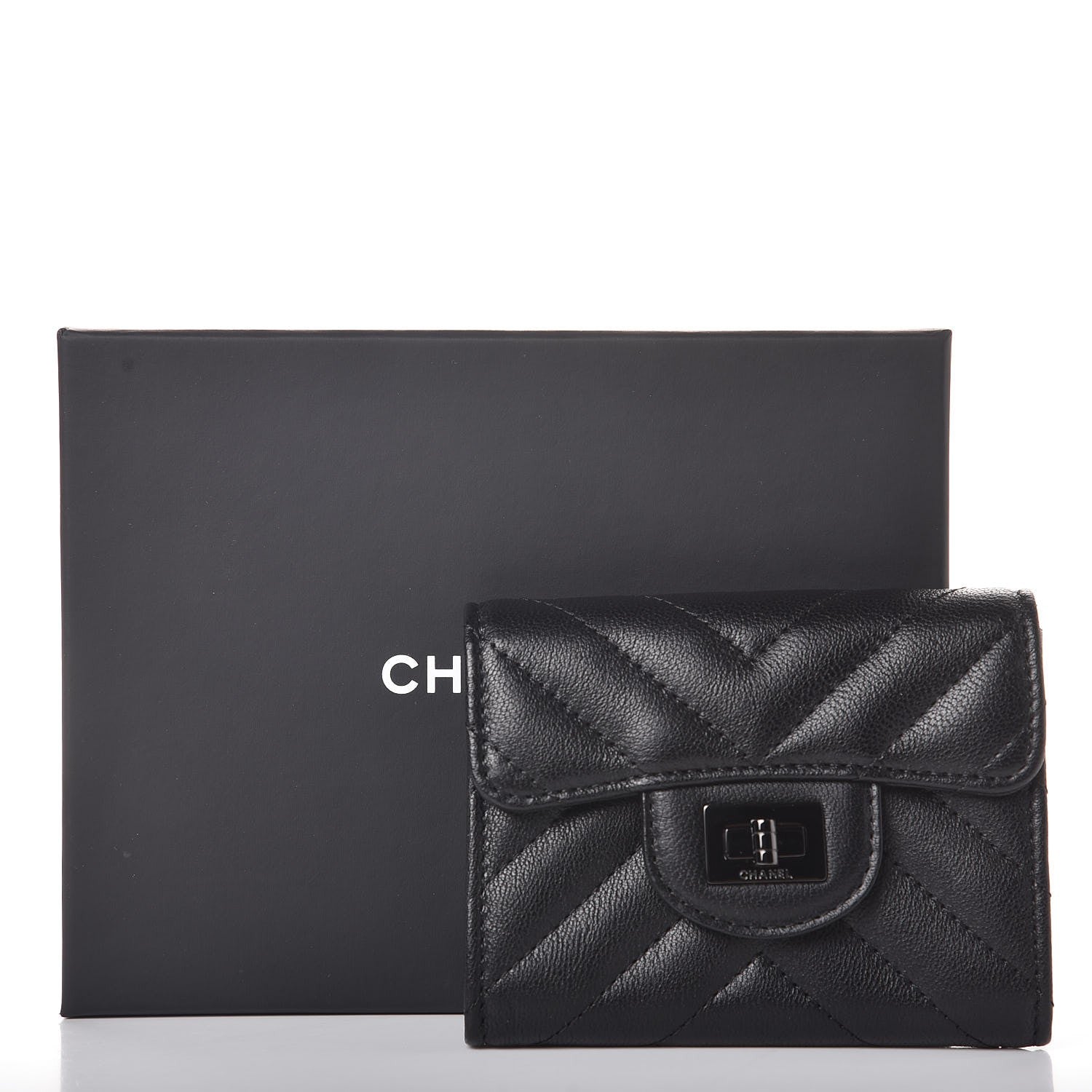Chanel Sheepskin Chevron Quilted Reissue Card Holder Wallet So Black 9 of 9