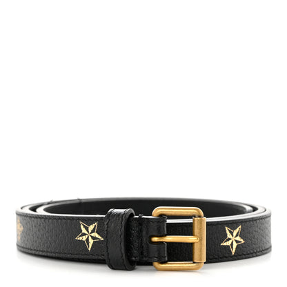 Gucci Textured Dollar Calfskin Bees And Stars Print Womens 20mm Belt 95 38 Black Gold 1 of 3