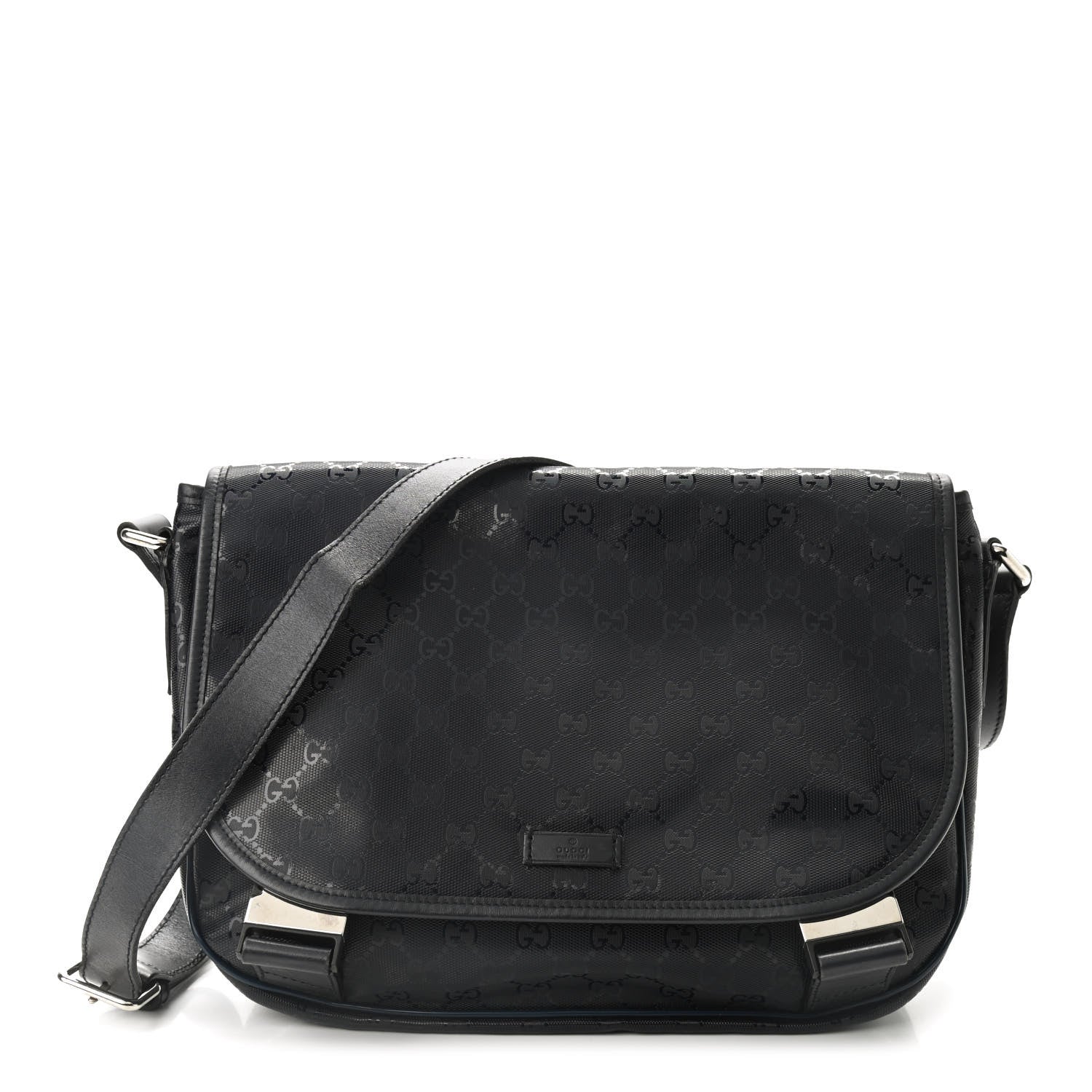Gucci Imprime Monogram Medium Double Buckle Flap Messenger Bag Navy 1 of 9
