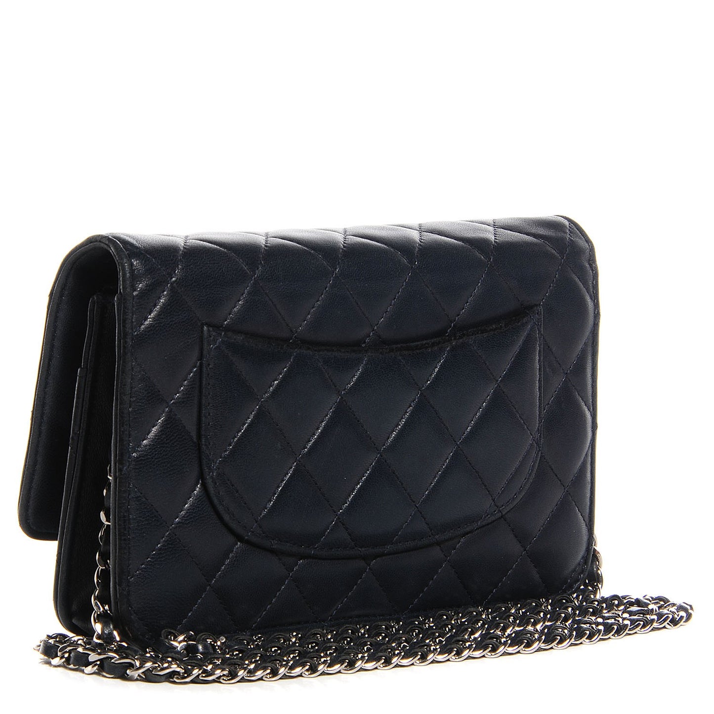 Lambskin Quilted Wallet On Chain WOC Navy Blue