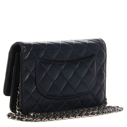 Chanel Lambskin Quilted Wallet On Chain WOC Navy Blue 3 of 9