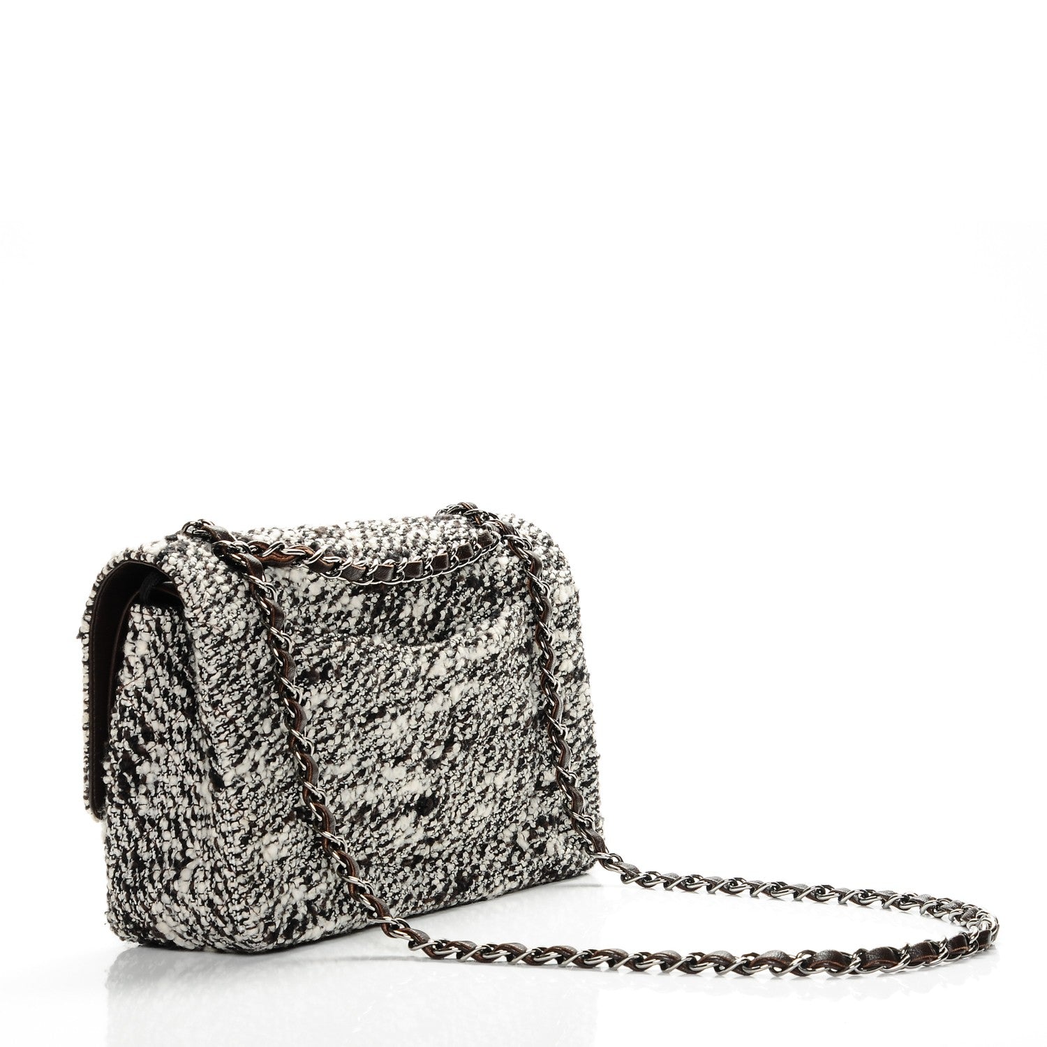 Chanel Tweed Quilted Medium Double Flap White Brown 3 of 7