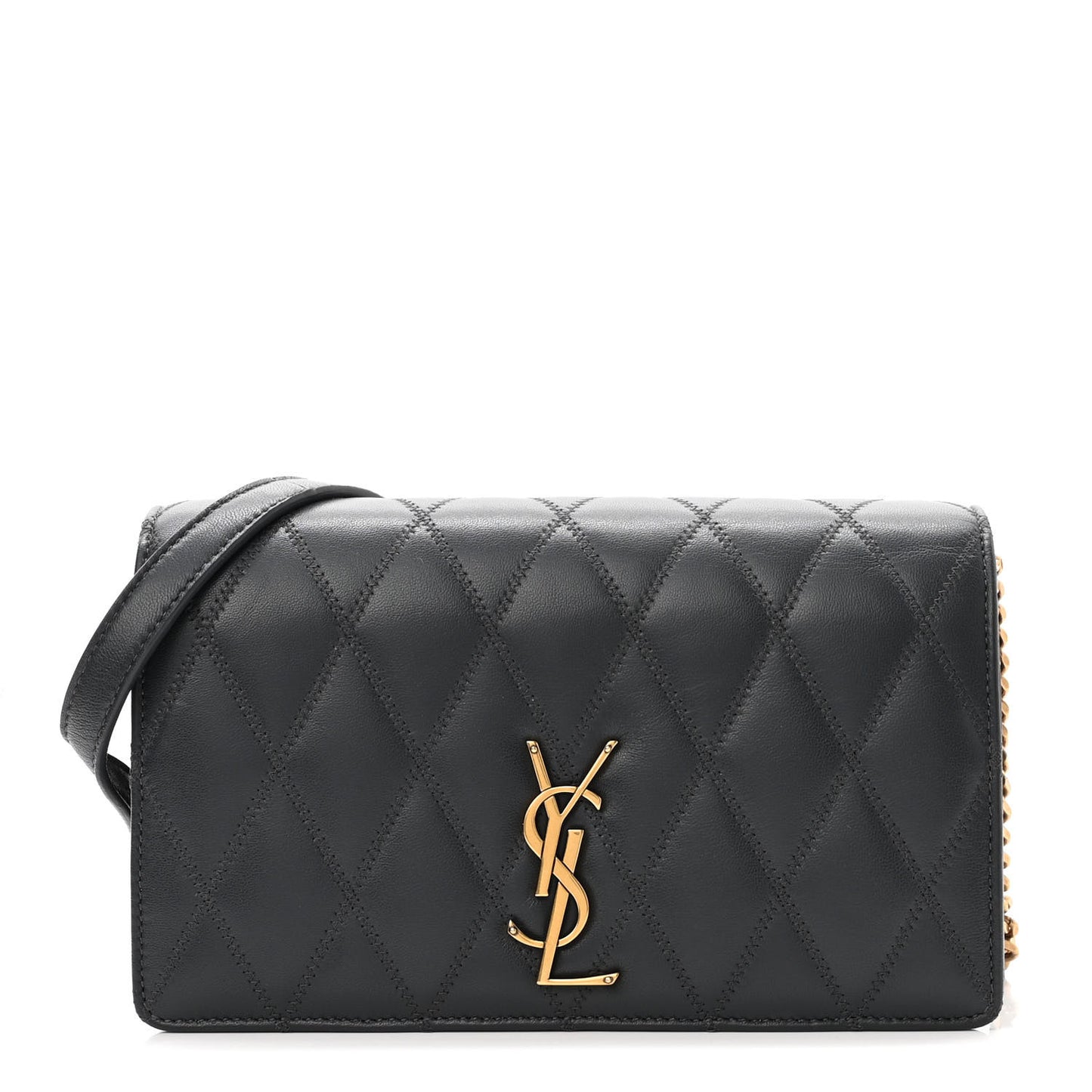 Lambskin Diamond Quilted Monogram Angie Chain Bag Dark Smog