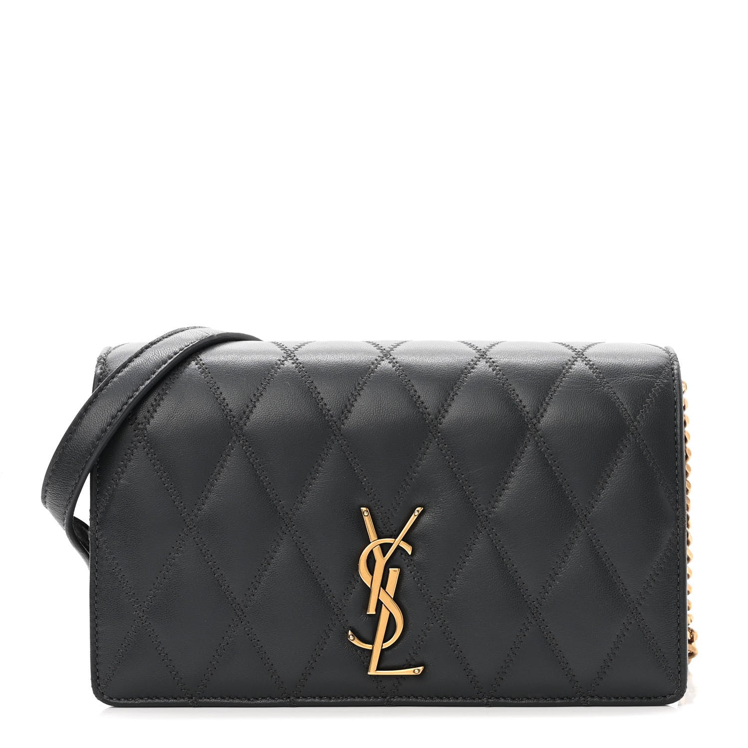 Saint Laurent Lambskin Diamond Quilted Monogram Angie Chain Bag Dark Smog 1 of 12