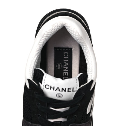 Chanel Mesh Suede Grained Calfskin Womens CC Sneakers 39.5 Black White 6 of 8