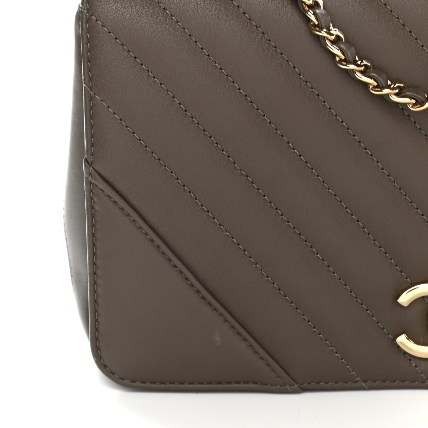 Calfskin Chevron Quilted Medium Statement Flap Khaki
