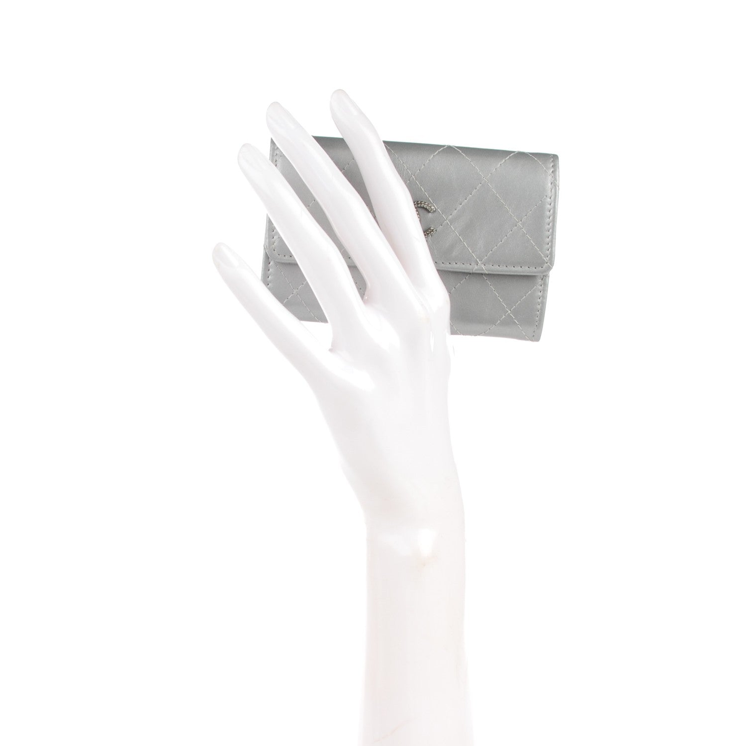Chanel Metallic Aged Calfskin Quilted Palette Card Holder Silver 2 of 8