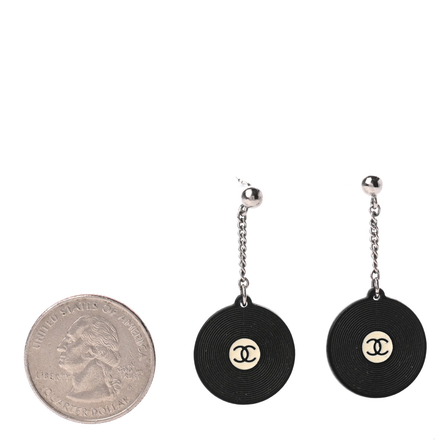 Chanel Resin CC Record Drop Earrings Black 2 of 3