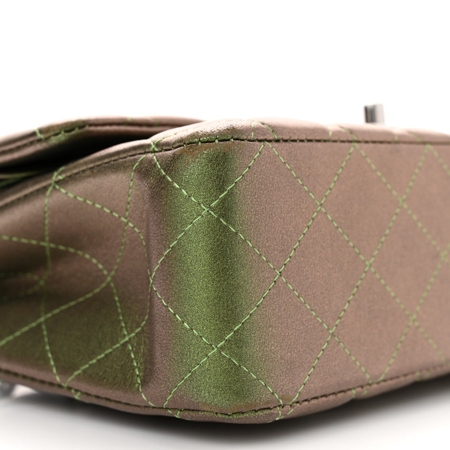 Iridescent Lambskin Quilted Medium Double Flap Green