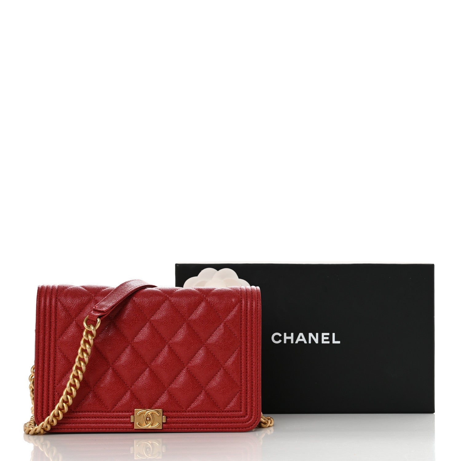 Chanel Caviar Quilted Boy Wallet On Chain WOC Red 13 of 13
