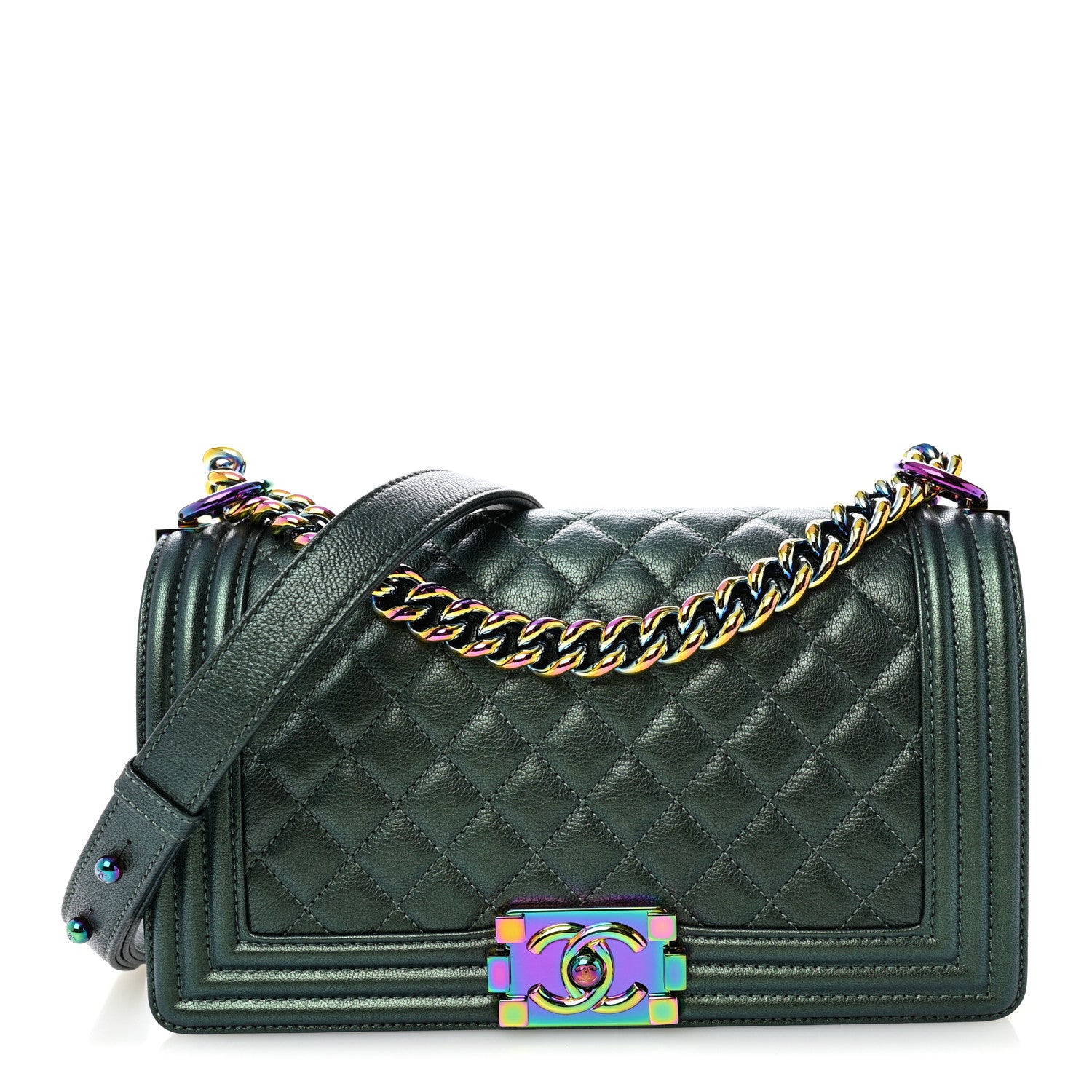 Chanel Iridescent Goatskin Quilted Medium Boy Flap Green 1 of 10