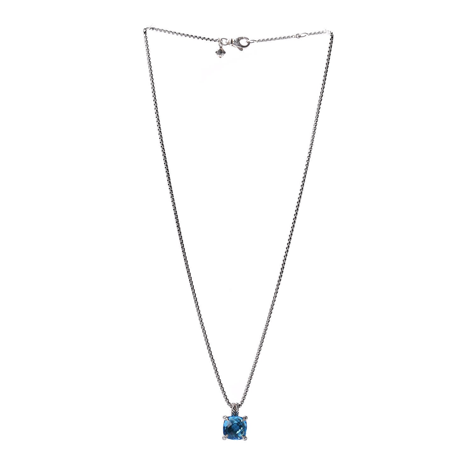 David Yurman Sterling Silver Diamond Blue Topaz 11mm Chatelaine Pendant Necklace 3 of 4