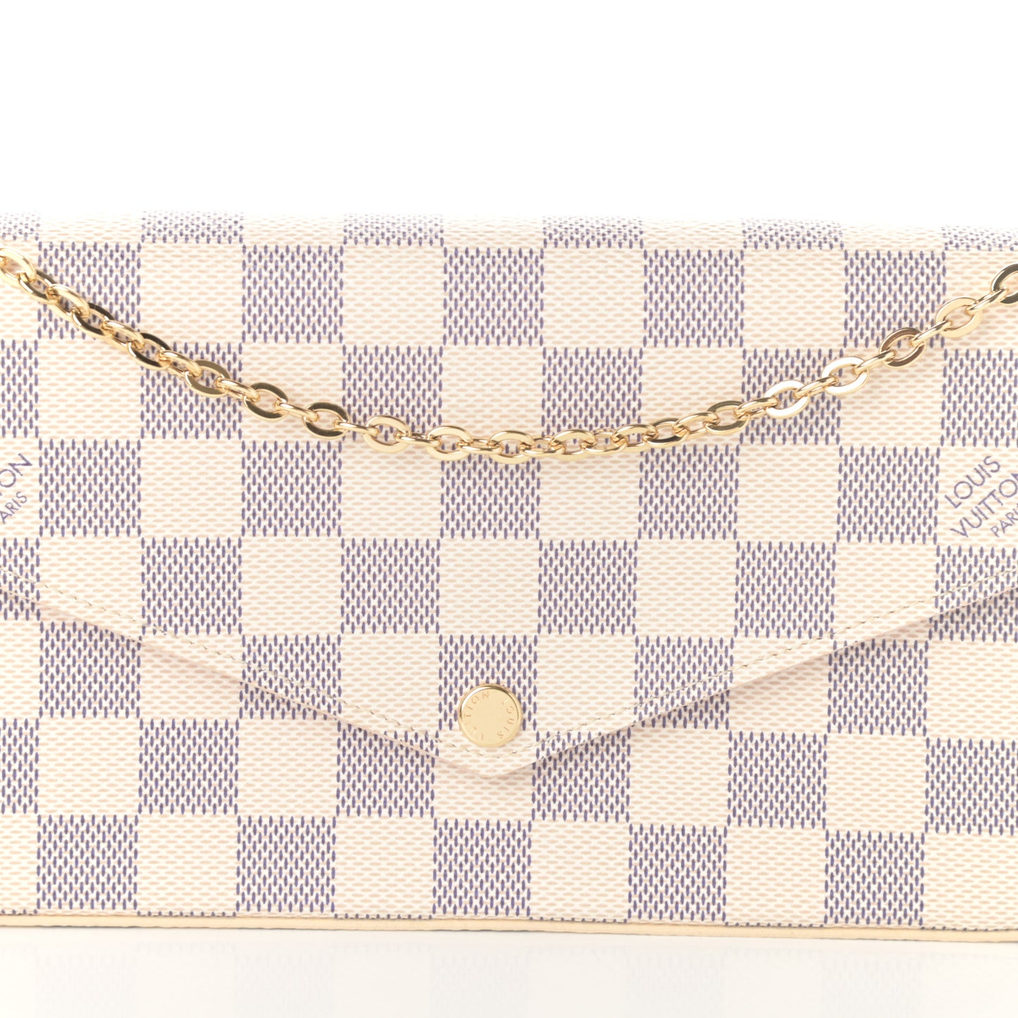 Damier Azur Pochette Felicie Chain Wallet Rose Ballerine