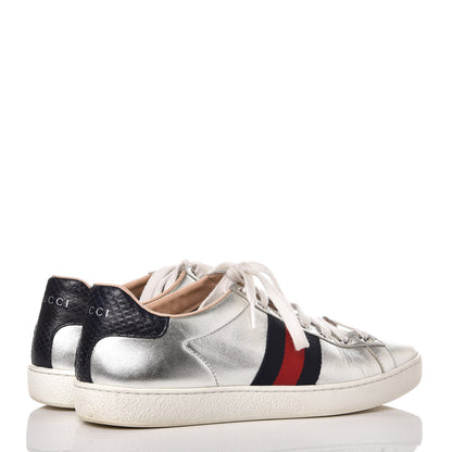 Gucci Metallic Nappa Silk Ayers Web Womens Ace Sneakers 37 Silver 4 of 16