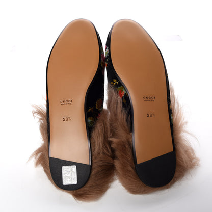 Gucci Velvet Fur Floral Womens Princetown Slippers 39.5 Black 5 of 8