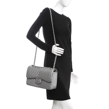 Chanel Caviar Chevron Quilted Jumbo Double Silver 2 of 11
