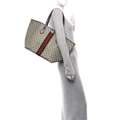 Gucci GG Supreme Monogram Calfskin Web Large Ophidia Tote Beige Dark Brown 2 of 9
