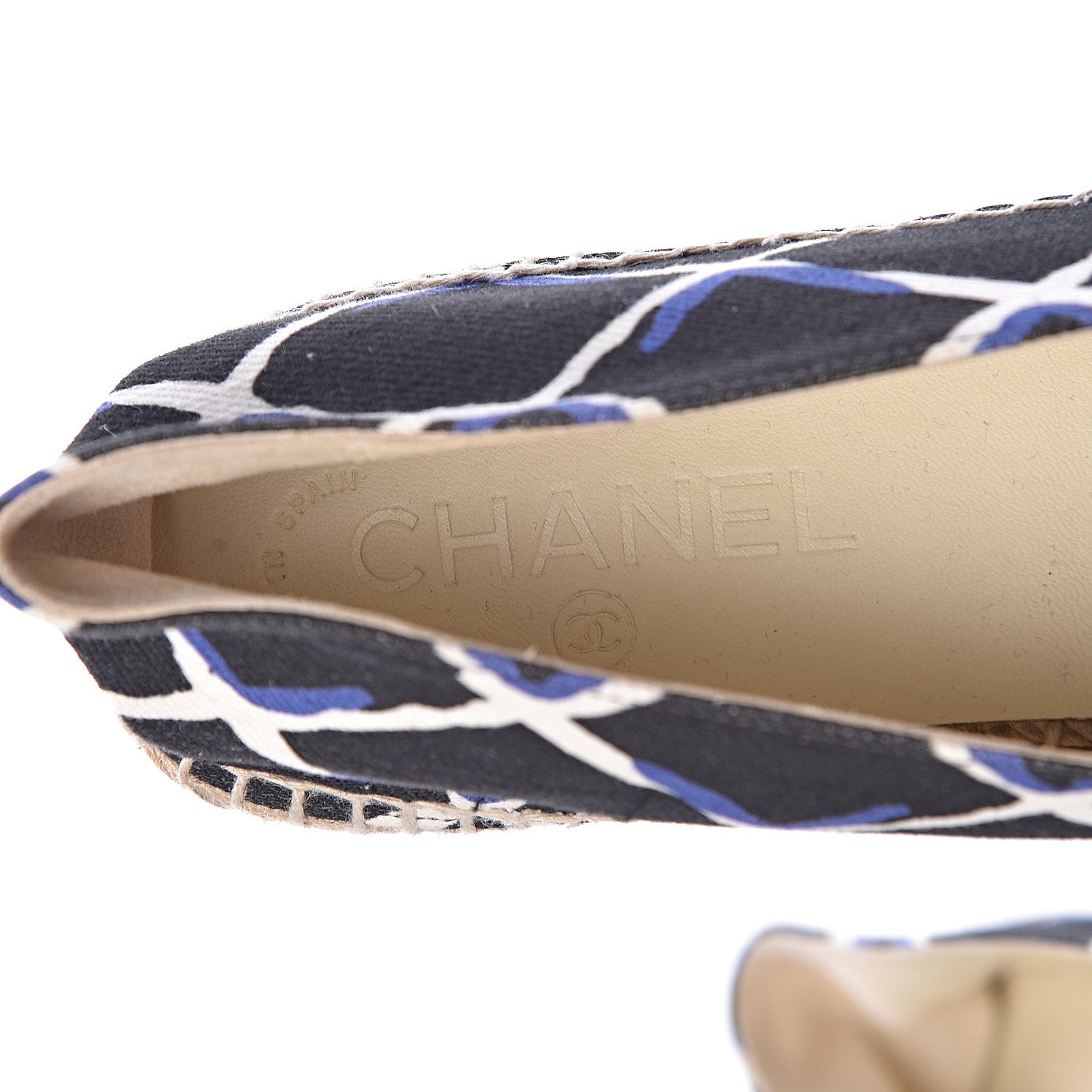 Chanel Printed Canvas Grosgrain Espadrilles 39 Blue Black 5 of 10